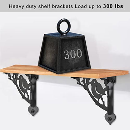 SELEWARE Heavy Duty Shelf Brackets 12 Inch, Bird Shelves Brackets, 300LB Capacity Decorative Metal L Brackets for Floating Shelves, Black Rustic Wall Mount Shelving Bracket with Screws, 4 Pack - size: 12 Inch, style: Bird-4 pack