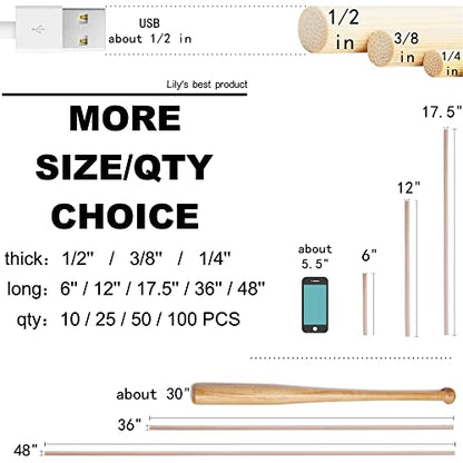 HOPELF 10 PCs Dowel Rods Wooden Sticks Bamboo Dowels - 3/8 x 36 Inch - Crafts Assortment - size: 3/8" x 36"