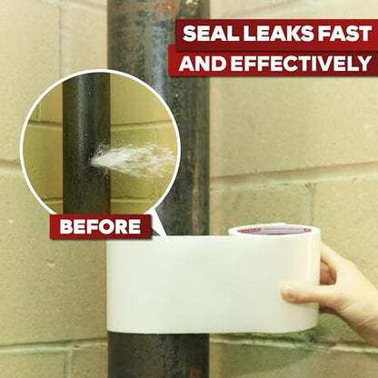 XFasten Waterproof Patch Seal Repair and Leak Shield Tape, White, 6-Inch x 5-Foot, Weatherproof Water Barrier Tape for Chimney, Roof, Boat, and HVAC Hose Repair - color: White