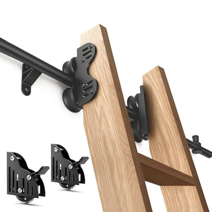 13FT Sliding Library Ladder Hardware Kit, Black Retractable Rolling with Braking Casters, Adjustable to Stand Upright, MAX Load 300lbs，No Ladder - size: 13FT ladder kit