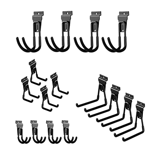 Slat Wall Hanging Hooks, Slatwall Accessories, Slatwall Hooks Assortment, Slat Wall Accessories, Heavy Duty Garage Slatwall Hooks and Hangers,16Pack(Black) - style: 16PC Assortment-A