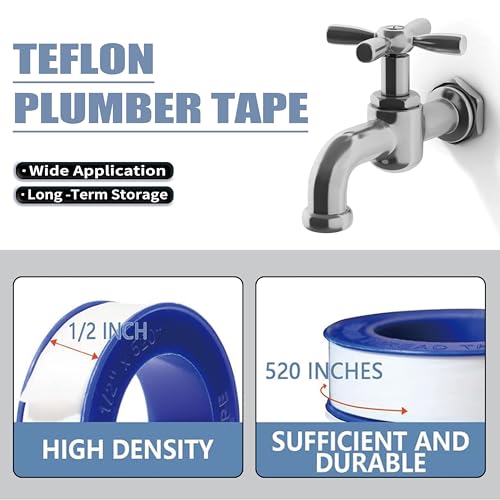ALLICAVER 4 Rolls Premium Plumbers Tape, 1/2" x 520" Teflon Tape, PTFE Thread Seal Tape, High-Density Thread Sealant, for Shower Head, Water Pipes DIY Plumbing Accessories Come with Plumbers Hemp - size: 1/2" x 520"