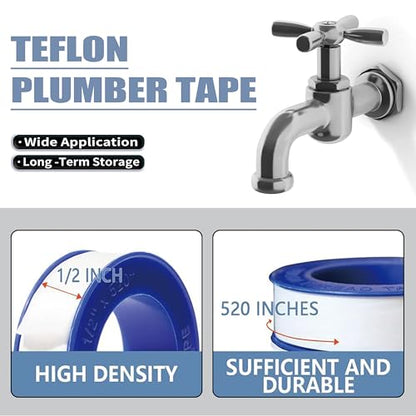 ALLICAVER 4 Rolls Premium Plumbers Tape, 1/2" x 520" Teflon Tape, PTFE Thread Seal Tape, High-Density Thread Sealant, for Shower Head, Water Pipes DIY Plumbing Accessories Come with Plumbers Hemp - size: 1/2" x 520"