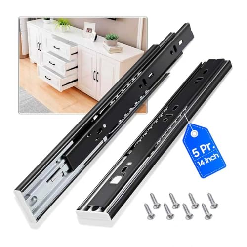 Push to Open Drawer Slides 5 Pairs Full Extension 12 14 16 18 20 22 24 inch Side Mount Pull Out Kitchen Cabinet Rails Bracket Replacement Ball Bearing Tracks kit Guide Runner 100 LB Capacity - size: 14 Inch, style: Push open-5 pairs