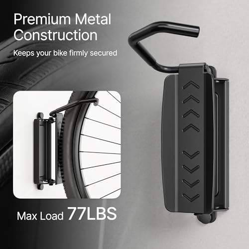 PEGZONE Bike Rack Garage, Heavy Duty Swivel Bike Wall Mount, Holds 77 Lbs, Bike Hangers for Garage, Adjustable Indoor Bike Storage for Bedroom Home Office, 1 Pack - size: 1 Pack