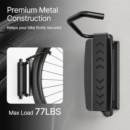 PEGZONE 2 Pack Bike Hooks for Garage, Heavy Duty Swivel Bike Wall Mount, Holds 77 Lbs Bike Wall Hanger, Adjustable Garage Bike Rack for Bedroom Home Office, 2 Pack - size: 2 PACK