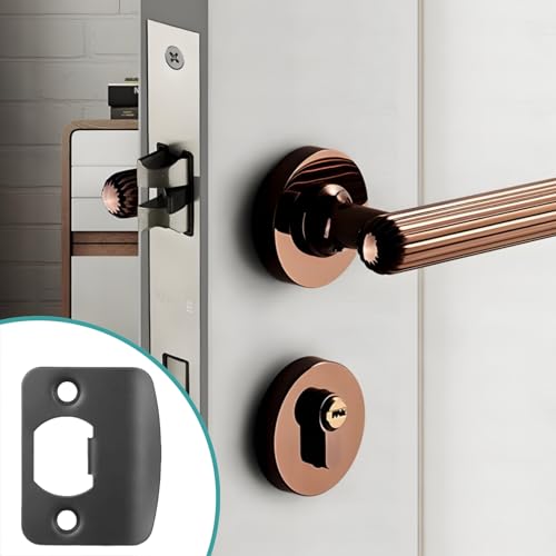 Door Strike Plates, 10Pack Stainless Steel Deadbolt Strike Plates, Full Lip Round Corner Strike Plates, Door Reinforcement Kit, for Home Office Door Frame Repair(Black)