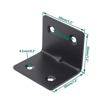 Heavy Duty Stainless Steel Corner Bracket,ULIFESTAR L Shaped Shelf Bracket 90 Degree Corner Brace Large Joint Right Angle L Bracket for Furniture Wood Cabinets Shelves 8 Pack Black(38x30x30mm) - size: 38*30*30mm 4 Screw Holes