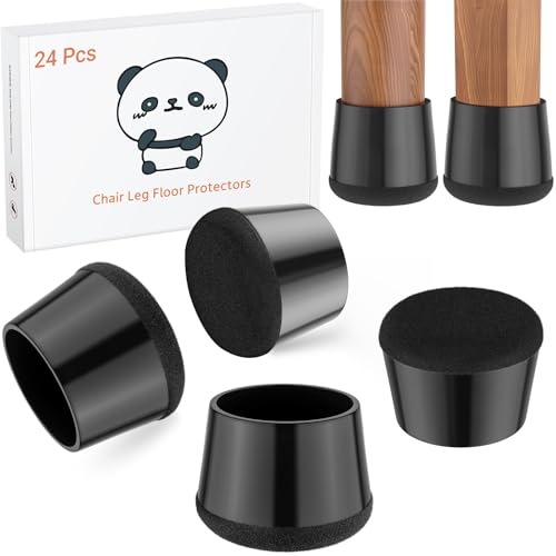 24 PCS Silicone Chair Leg Floor Protectors Medium Fit (1"-1.2") Rubber Felt Furniture Pads Chair Legs Caps/Covers for Hardwood Floors, Tile from Scratches & Reduce Noise - Round, Black - size: Medium(1"-1.2")