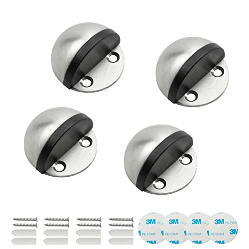 SANATO 4 Pack Nickel Low Dome Floor Mounted Stainless Steel Door Stop Self-Mounted and Screw-Mounted - color: Silver, size: 4 Pieces