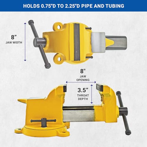 Yost Vises 908-HV All Steel Combination Vise | 8 Inch Jaw Width Pipe and Bench Vise |Secure Grip with Swivel Base | Made of Structural Cast Steel | High Visibility Safety Yellow - size: 8", style: High-Visibility Heavy Duty