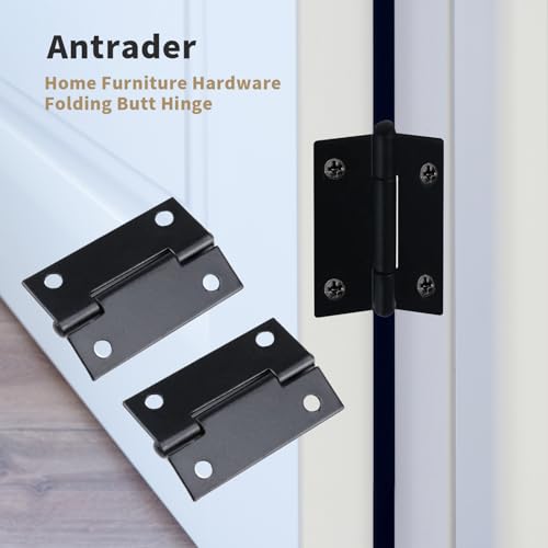 Antrader Folding Hinge, Cabinet Gate Closet Door Hinge 1-1/2'' Long Home Furniture Hardware with 96pcs Screws, Black, 24-Pack - color: Black, size: 1.5" x 0.94", 24pcs