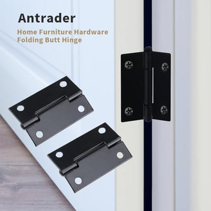 Antrader Folding Hinge, Cabinet Gate Closet Door Hinge 1-1/2'' Long Home Furniture Hardware with 96pcs Screws, Black, 24-Pack - color: Black, size: 1.5" x 0.94", 24pcs