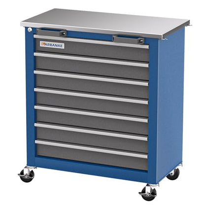 LARBANKE 7-Drawer Rolling Tool Chest with Key Locking System,Tool Chest with 360° Lockable Wheels and Four Padded Feet,can be Formed into a Large Workbench,Tool Storage Chest for Garage Workshops