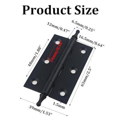 2.5 Inch Antique Style Solid Brass Butt Hinges with Ball Finials, Black Plated Butt Hinges with for Furniture Cabinet Drawer Door, 2PCS - size: 2.5 Inch