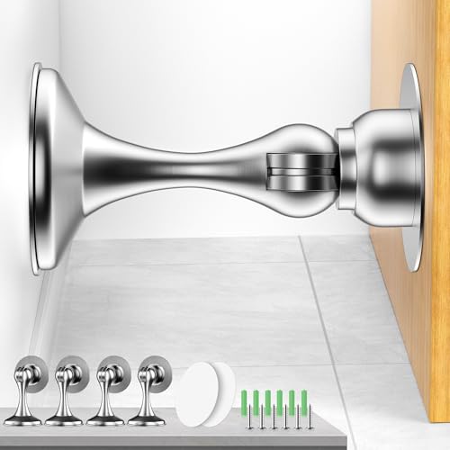 Magnetic Door Stoppers 4 Pack, Stainless Steel Magnetic Door Stop, Wall & Floor Mounting No Drilling Door Stop with 3D Adhesive Tapes Keep Door Open, Black - color: Silver, size: 4 Pack