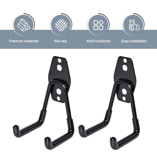 2 PCS Garage Storage Utility Hooks, Heavy Duty Metal Wall Mount Hooks, U Hook Garage Garden Tool Organizer, Fit for Cord, Ladders, Bikes, Tools, Bulky Items (Black) - size: U hooks