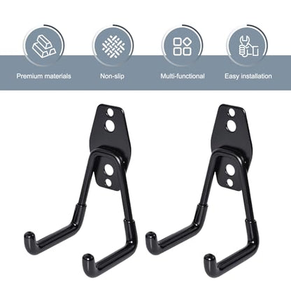 2 PCS Garage Storage Utility Hooks, Heavy Duty Metal Wall Mount Hooks, U Hook Garage Garden Tool Organizer, Fit for Cord, Ladders, Bikes, Tools, Bulky Items (Black) - size: U hooks
