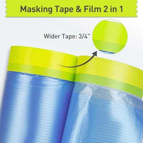 Tangibay Pre-Taped Masking Film for Painting - 56" x 66' Painters Plastic Sheeting for House & Automotive Paint, Tape and Drape for Covering Cars, Walls, Windows and Furniture Protection (6 Rolls) - size: 6 Rolls: 56"x66'