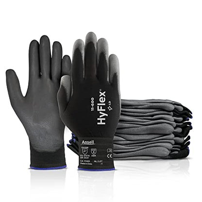 Ansell HYFLEX 11-600 Light Duty Nylon Industrial Gloves w/Palm Coating for Metal Fabrication - color: Black, size: Size 9 (Pack of 12), style: 12 Pair