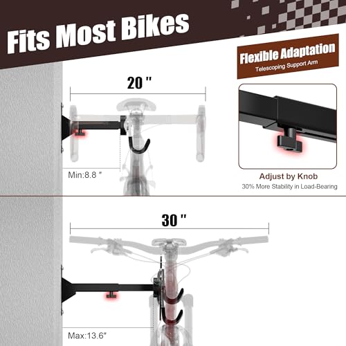 Bike Wall Mount Hanger, 2 Pack Heavy-Duty Durable Storage Garage Hook, Adjustable Indoor Bicycle Hanging Arms Bike Holder Rack, Hold up to 66lbs in Apaterment, Shed - size: 2 pack