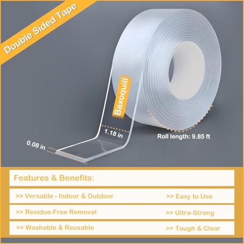 Double Sided Tape 3m x 3cm x 2mm, Heavy Duty Waterproof No Residue Nano Mounting Adhesive High Viscosity Tape for Office Outdoor Indoor Car Walls Pictures