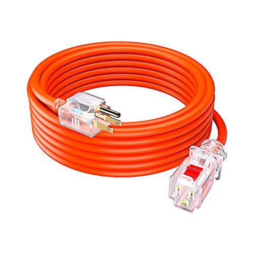 Maximm 25 Ft Orange Extension Cord, Heavy Duty 3-Prong Outdoor Power Cable, Lighted with Lock, ETL Listed for Contractors - color: Orange, size: 25 Feet