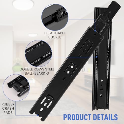 10 inch Drawer Slides 2 Pairs (4pcs) Black Full Extension Ball Bearing,3 fold Metal Dresser Runners 100 LB Load Capacity Side Mount File Cabinet Rails - size: 2 Pairs