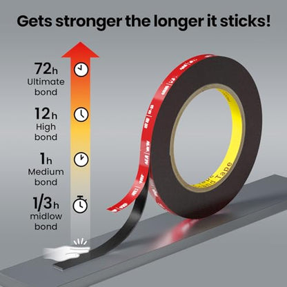 Double Sided Heavy Duty Mounting Tape, 2 Rolls (16.5 FT x 0.39 in Each), Waterproof, High Temp Resistant, for Automotive Trim, LED Strips, Home & Office Décor - size: 16.5FT x 0.39in (General Use)