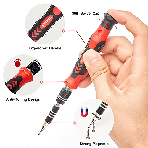 STREBITO Precision Screwdriver Set 124-Piece Electronics Tool Kit with 101 Bits Magnetic Screwdriver Set for Computer, Laptop, Cell Phone, PC, MacBook, iPhone, PS4, PS5, Xbox Repair - color: Red