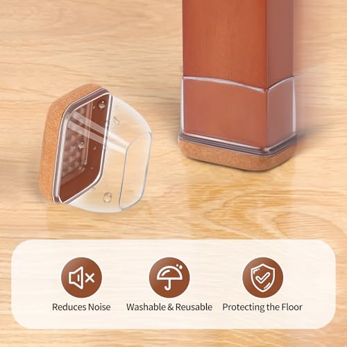 Ezprotekt 24 Pcs Rectangle Clear Felt Chair Leg Floor Protectors Caps for Hardwood Floors, Rectangle Silicone Felt Furniture Pads Cups for Chair Table Desk (Fit W :0.6-0.8", L: 0.9-1.3") - size: S-Rectangle