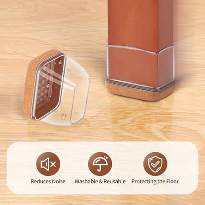 Ezprotekt 24 Pcs Rectangle Clear Felt Chair Leg Floor Protectors Caps for Hardwood Floors, Rectangle Silicone Felt Furniture Pads Cups for Chair Table Desk (Fit W :0.6-0.8", L: 0.9-1.3") - size: S-Rectangle