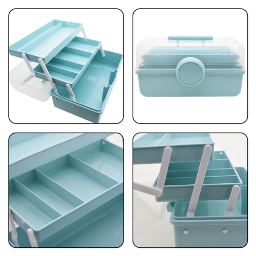 First Aid Storage Box, 3 Layers Plastic Medication Storage with Portable Handle, Art & Crafts Case/Sewing Supplies Organizer/Medicine Box/Family First Aid Box(Blue) - size: Medium Blue