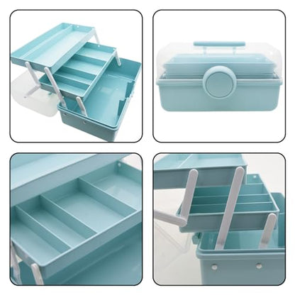 First Aid Storage Box, 3 Layers Plastic Medication Storage with Portable Handle, Art & Crafts Case/Sewing Supplies Organizer/Medicine Box/Family First Aid Box(Blue) - size: Medium Blue