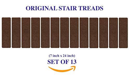 Stair Treads Collection Indoor Skid Slip Resistant Carpet Stair Tread Treads (7 inch x 24 inch) (Brown, Set of 13) - color: Brown, size: 13 Pcs - 7"x24"