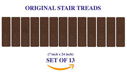 Stair Treads Collection Indoor Skid Slip Resistant Carpet Stair Tread Treads (7 inch x 24 inch) (Brown, Set of 13) - color: Brown, size: 13 Pcs - 7"x24"