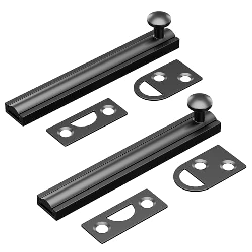 4 Inch Solid Brass Surface Bolt, Heavy Duty Concealed Slide Surface Door Bolt, Slide Bolt Latch French Door Lock with Screws for Windows Cabinet Wooden Fence Yard, Black, 2 Pack - color: Matte Black-2 Pack, size: 4 Inch
