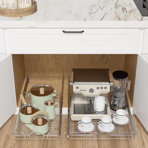 OCG Pull Out Cabinet Organizer (15" W x 21" D), Pull out Drawers, Cabinet Pull Out Shelves for Base Cabinet Organization in Kitchen Bathroom Pantry, Bottom Mount, Chrome Finish - size: 15"W x 21"D, 1 Tier