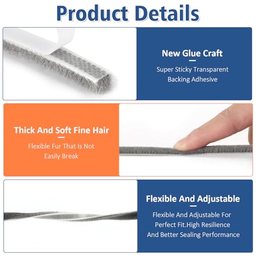 33FT Self Adhesive Brush Door Weather Stripping & Soundproofing Seal – High-Density Gap Blocker for Noise, Drafts & Dust – Easy Install, Durable Door Bottom & Window Insulation Strip（0.35"x 0.35"） - size: 0.35" Wide x 0.35" Thick