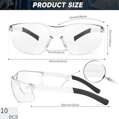 Salfboy Clear Safety Glasses Bulk of 10 ANSI Z87.1 Protective Eyewear Scratch-Resistant for Work, Lab, Construction - color: 10 Clear