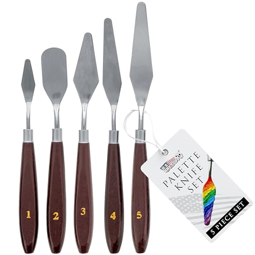 U.S. Art Supply 5-Piece Stainless Steel Palette Knife Set for Acrylic Painting - Paint Spatula Tools for Oil, Canvas Art - Painting Knives for Mixing, Texturing - Pallet Knives for Art & Cake