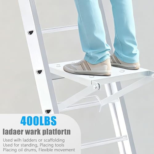 DYRABREST Ladder Work Platform Accessory Foldable Heavy Duty 330lbs Capacity Hanging Step for Multi-Purpose Articulated Ladders Silver