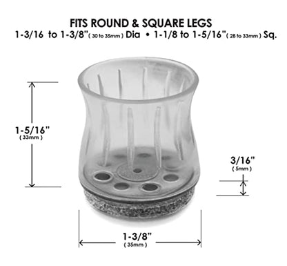 Slipstick GorillaFelt Chair Leg Floor Protectors for Hardwood Floors, Clear Sleeve Felt Pads for Furniture That Stay On, Fits Round & Square Legs, Includes 8 Premium Transparent Chair Socks, CB186 - size: 1-1/8 Inch - 1-3/8 Inch Sleeve 8 Pack