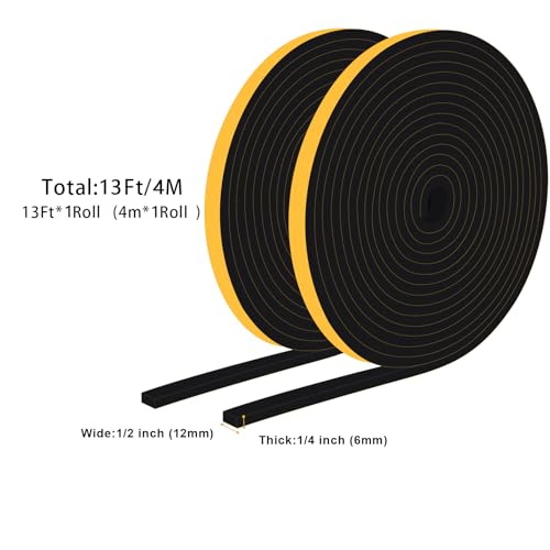 Weather Stripping Door Seal Strip, Strong Adhesive Doors and Windows Insulation Soundproof Weatherproof Foam Tape for Sliding Door, Front Door Frame, Window, Lightproof(1/2 In x 1/4 In x 13Ft) - size: 1/2 In x 1/4 In x 13Ft