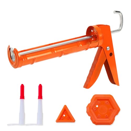 Holothurian Caulking Gun, Caulk Gun No Drip,Sealant Finishing Tool Grout Scraper for Kitchen Bathroom Window Sink Joint, 1/10 Gallon Cartridge, 10:1 Thrust Ratio, Orange - color: Orange