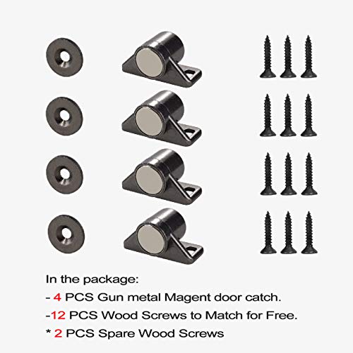 Keenkee 4 Pack Magnetic Cabinet Door Catch with Neodymium Magnet Cabinet Latch Magnetic Closure Hardware for Kitchen Cupboard and Closet Door Closing, Black Tone Gun Metal - color: Gun Metal 4ps