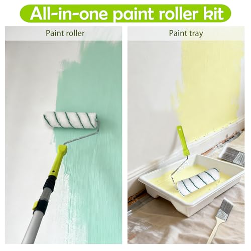 Paint Roller Kit with Extension Pole, 28 PCS Set, 2-4 Ft Pole, 4"9" Paint Rollers,Paint Roller Cleaner,Paint Brushes Set for Professional Painting,House Paint Roller for Latex and Oil Paints & Stains