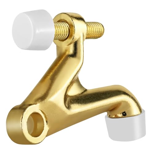 HOMOTEK 4 Pack Hinge Pin Door Stoppers, Adjustable Deluxe Heavy Doorstops for Top of Door, Bright Brass with White Rubber Bumper Tips - color: Bright Brass, size: 4 Pack