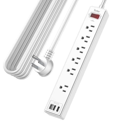 20Ft Power Strip Surge Protector - Yintar Extension Cord with 6 AC Outlets and 3 USB Ports for Home, Office, Dorm Essentials, 1680 Joules, ETL Listed, White - color: White, size: 20 Ft