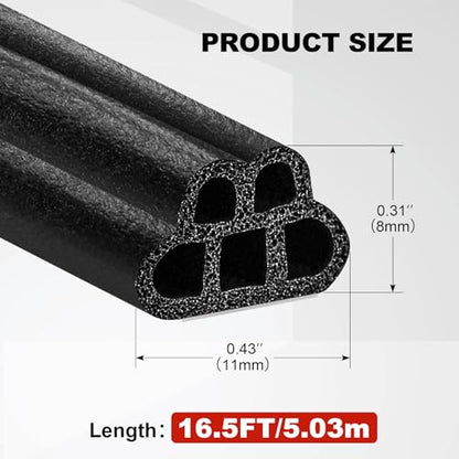 Car Weather Stripping Self Adhesive 16.5Ft Double Layer 5-Hole Universal Automotive Soundproofing Weatherstrip Adhesive Car Door Rubber Seal Strips with Adhesive Backing for Car RV Truck Doors Window - size: 16.5Ft